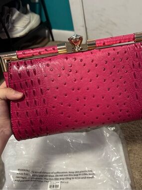 LA MIEL Hot Pink Embossed Clutch with Gold-Tone Hardware